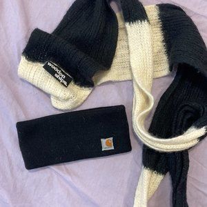 Black Carhartt Headband, black/white woodenships scarf (Carhartt beanie is free)
